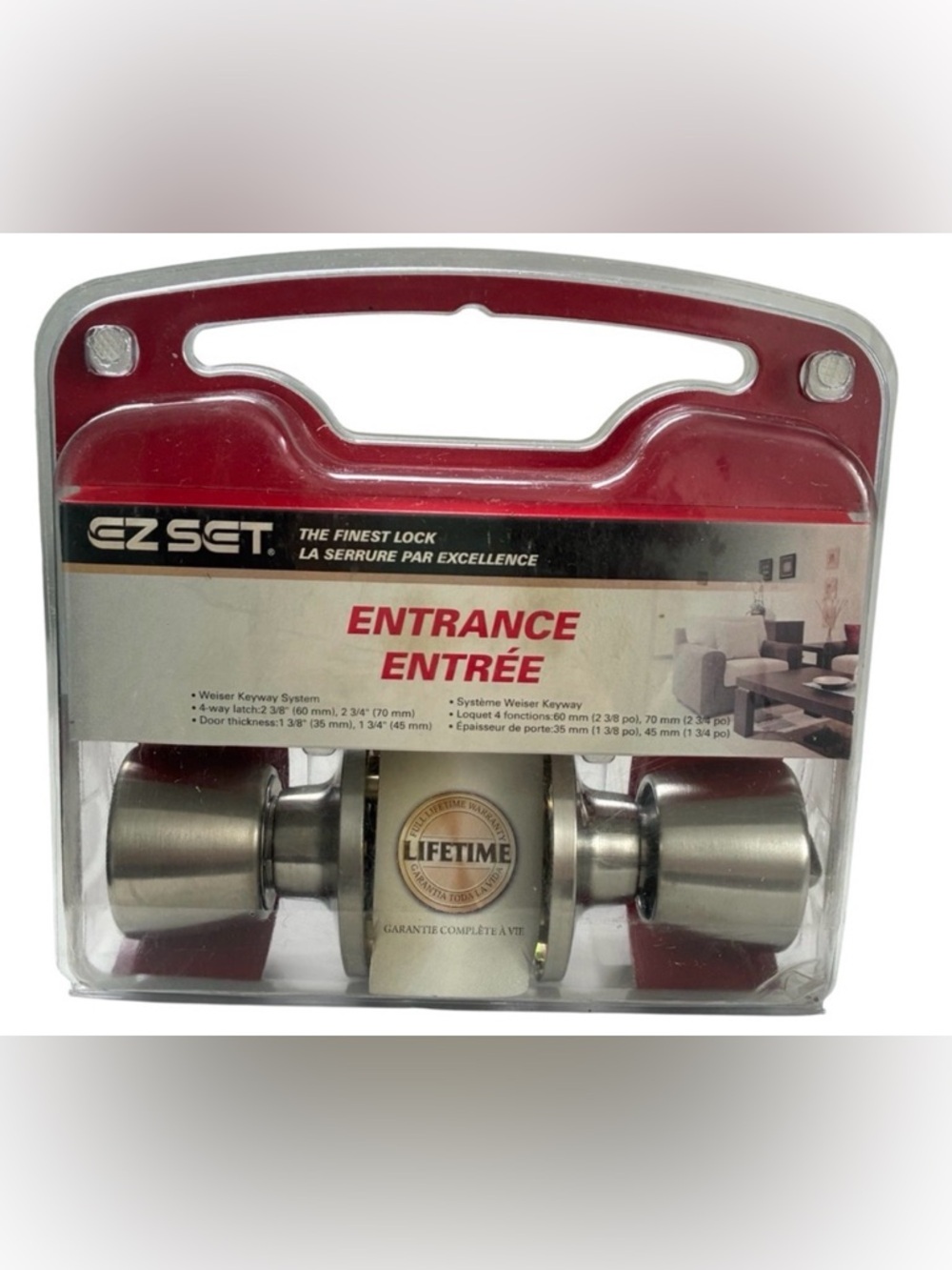 SILVER TONE ENTRANCE DOOR KNOB SYSTEM WITH LOCK NEW